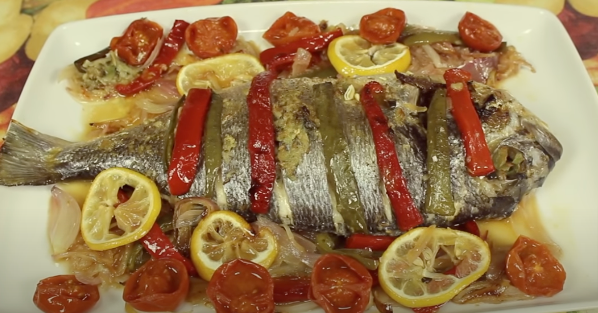 Dorada al horno con verduras