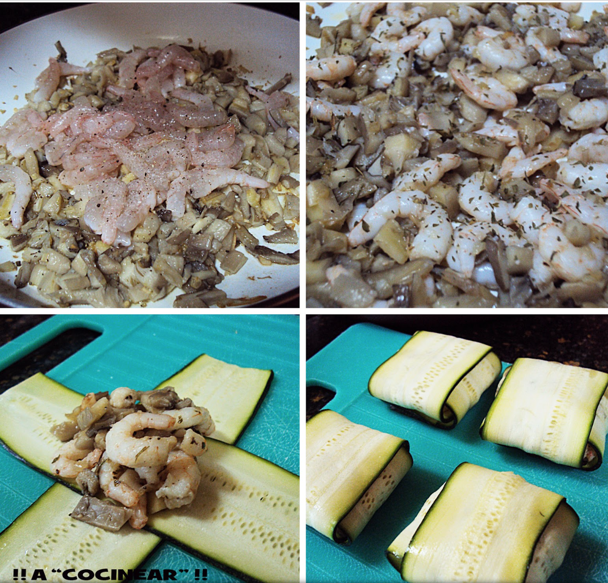 RAVIOLIS DE CALABACÍN RELLENOS DE SETAS Y GAMBAS