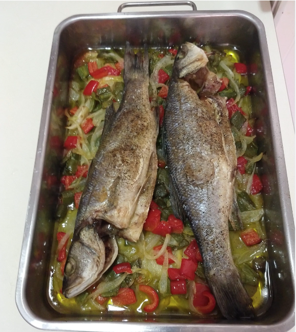 pescado al horno con verduras