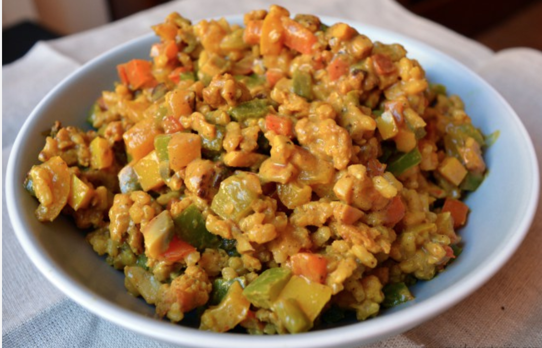 Arroz con verduras y soja al curryy