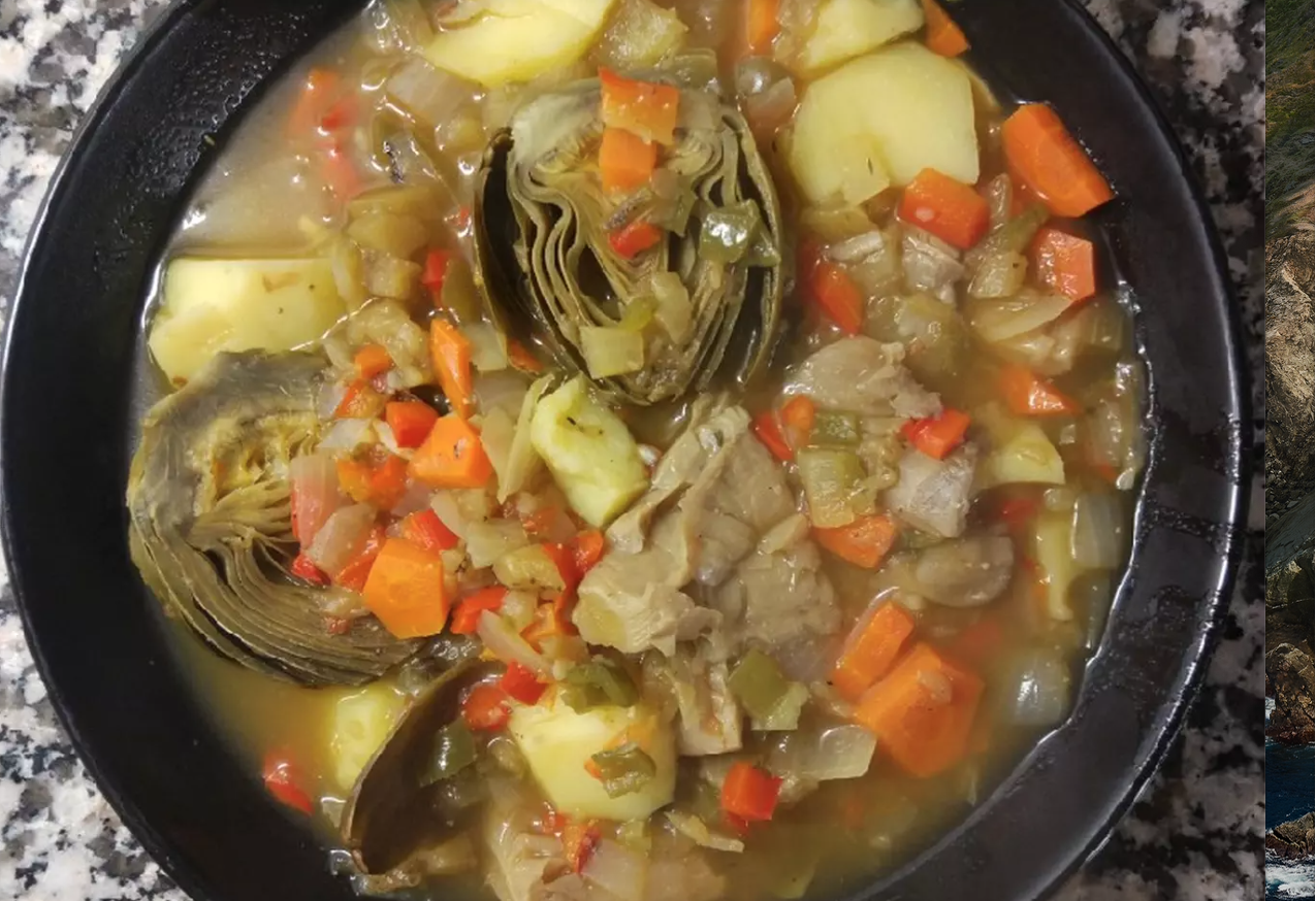 Guiso de verduras con seitan y setas