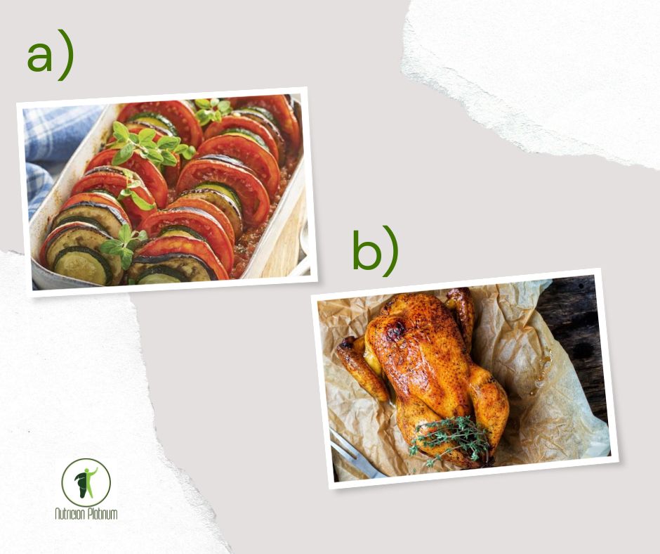 RATATOUILLE DE CALABACÍN, BERENJENA Y TOMATE ACOMPAÑADO DE POLLO ASADO