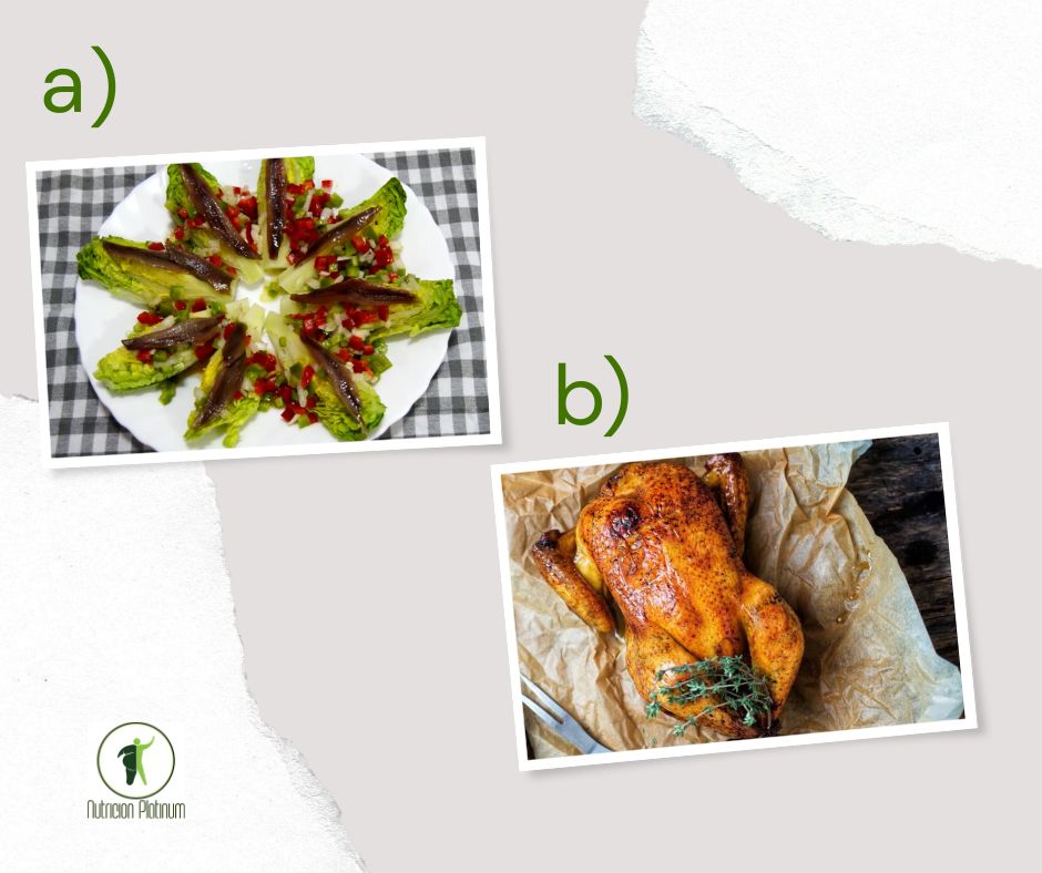 Cogollos con vinagreta de verduras y anchoas acompañado de POLLO ASADO