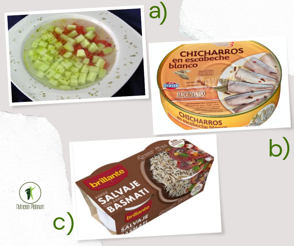 Gazpacho Almeriense con chicharros en escabeche y arroz salvaje.