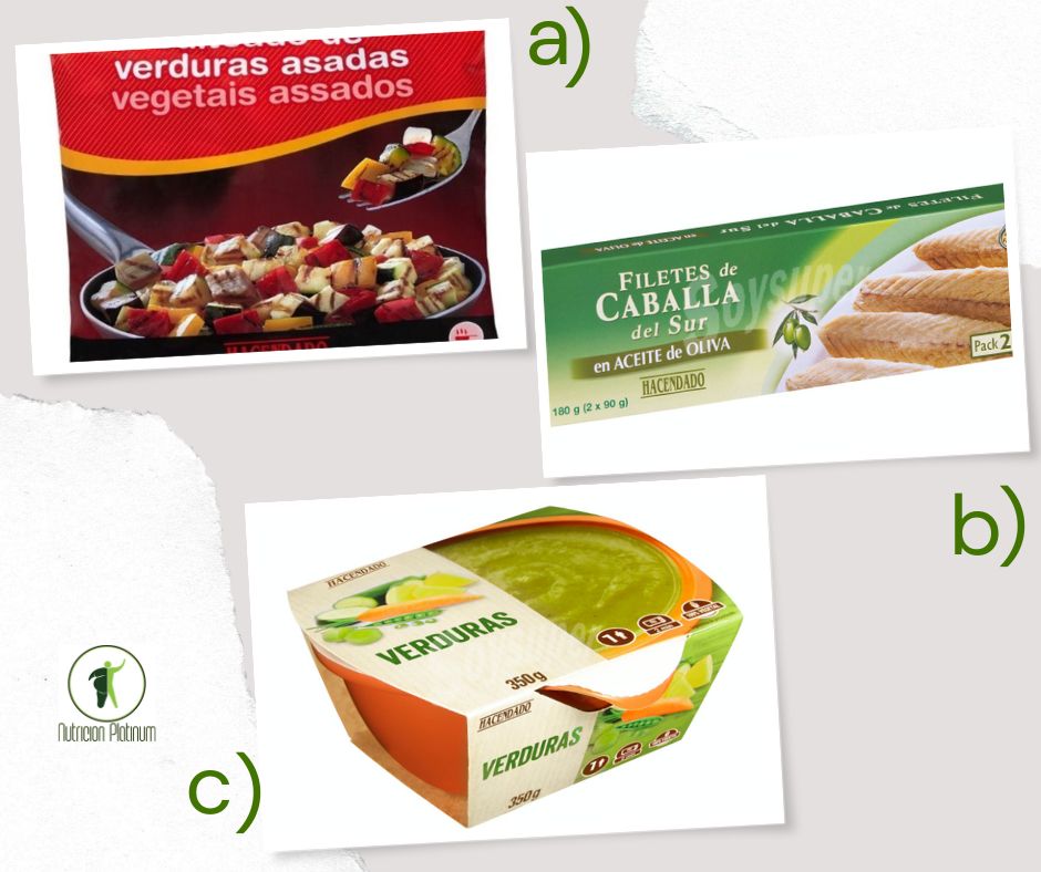 Salteado de verduras asadas con caballa en conserva y crema de verduras.