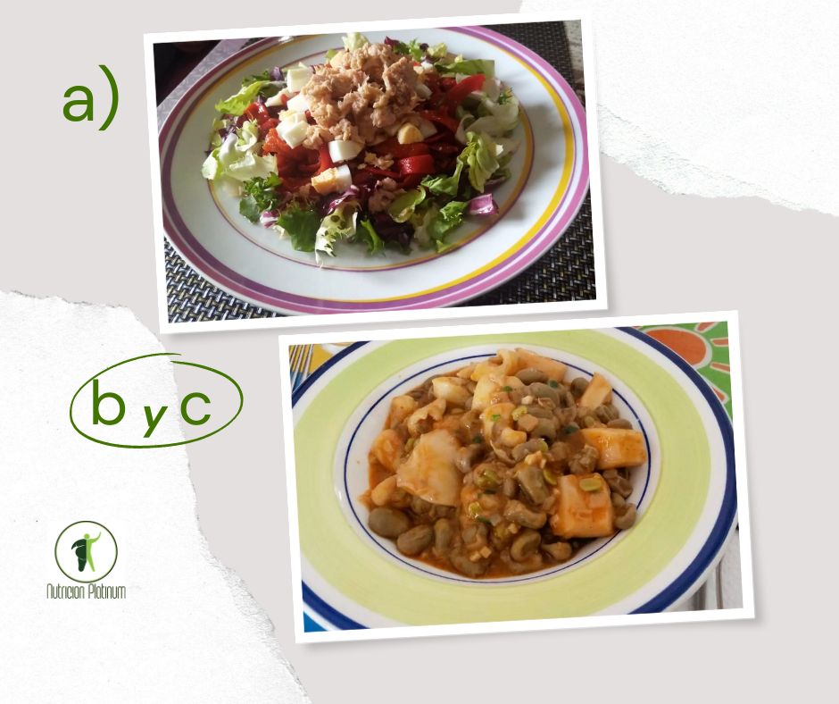 Ensalada de pimientos asados atún y huevo con habas con chocos