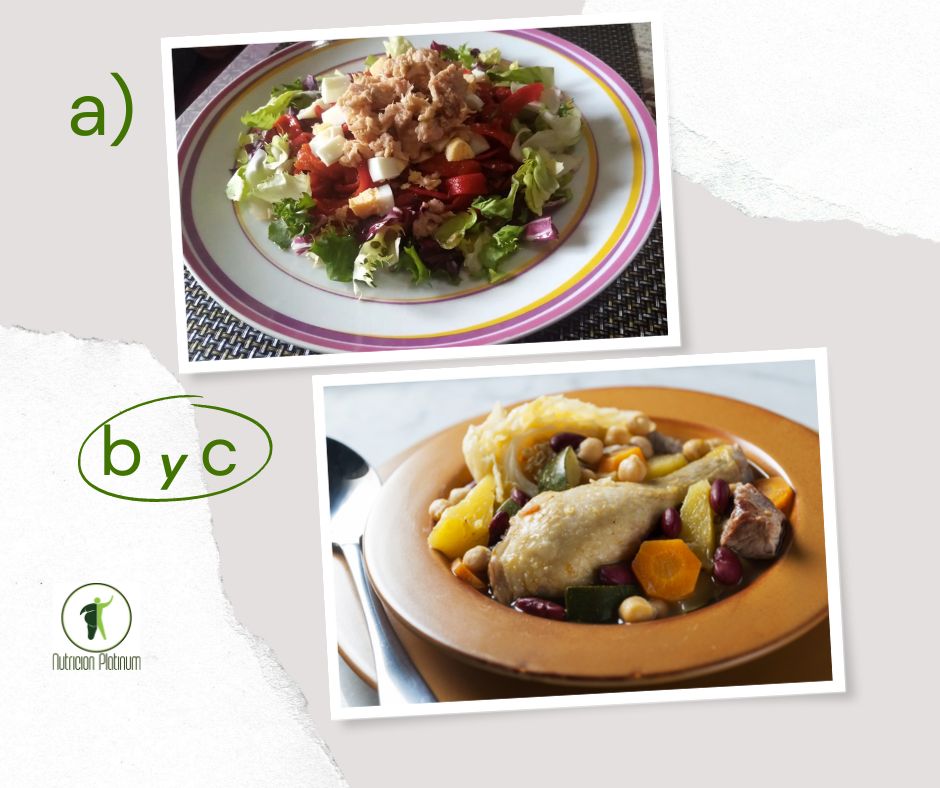 Ensalada de pimientos asados atún y huevo con sopa de pollo canaria