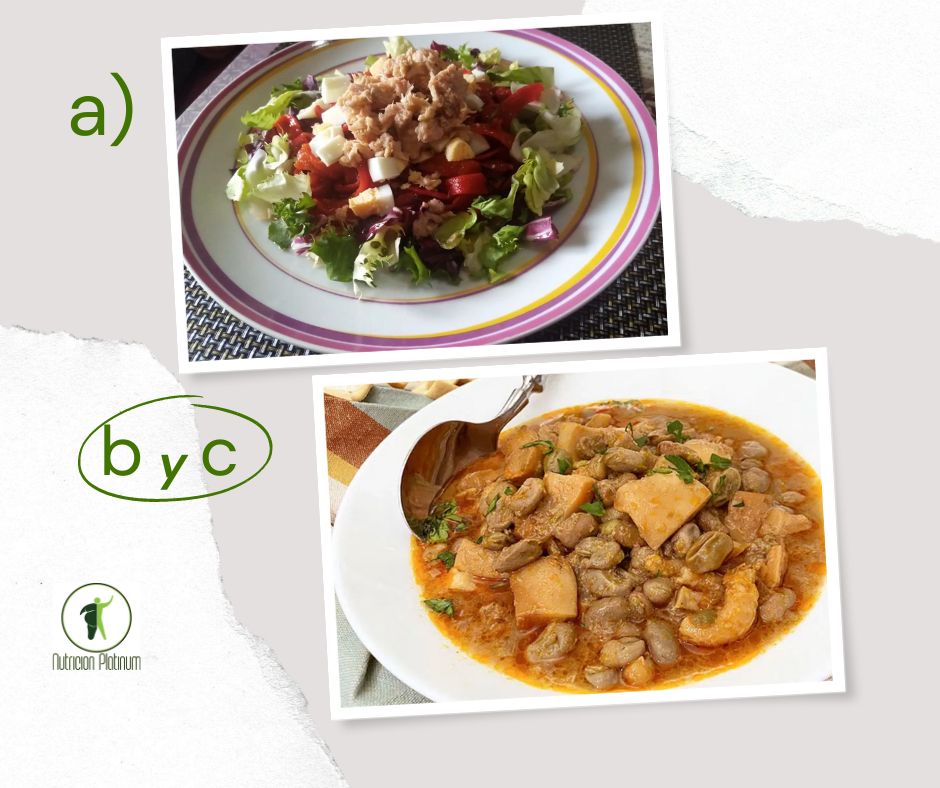 Ensalada de pimientos asados atún y huevo con habas con chocos