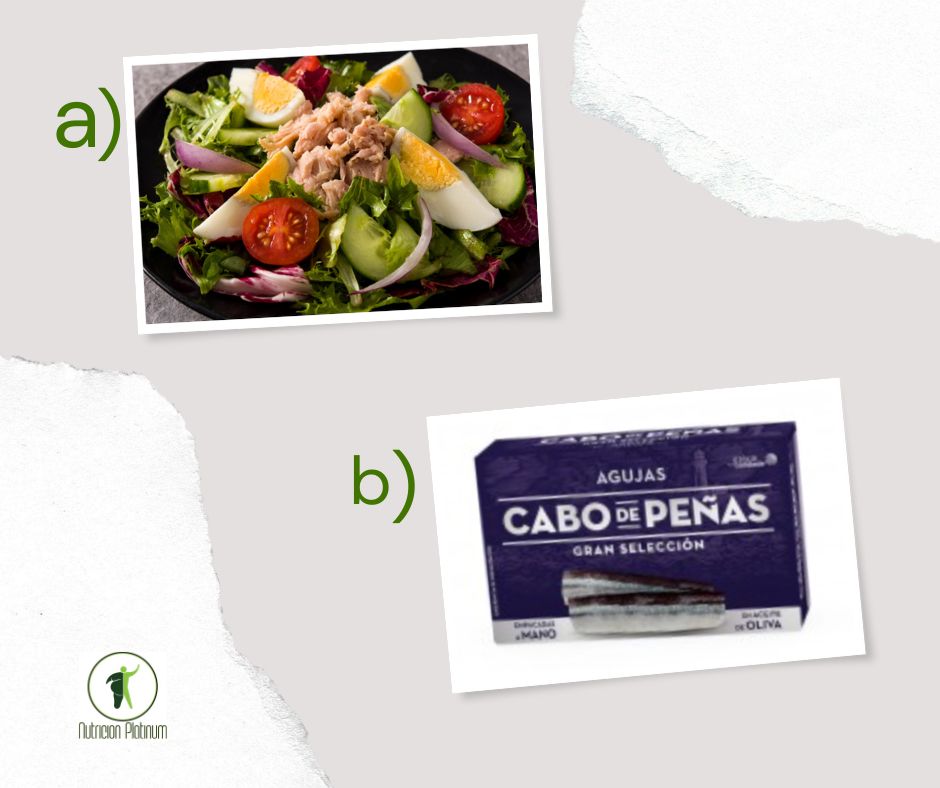 Ensalada mixta con agujas en conserva.