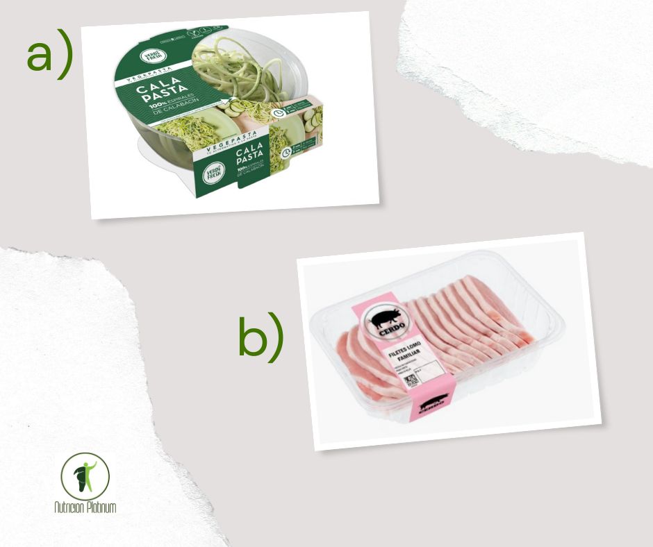 Espaguetis de calabacín con lomos de cerdo a la plancha con ajo y perejil.