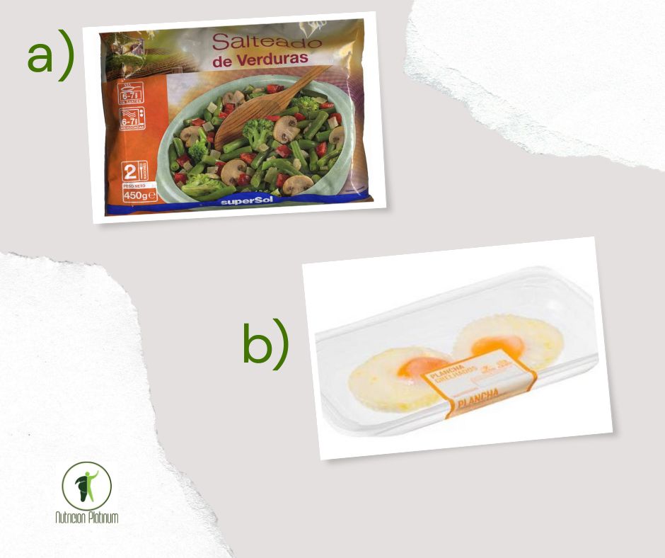 Salteado de verduras con huevos a la plancha precocinados.