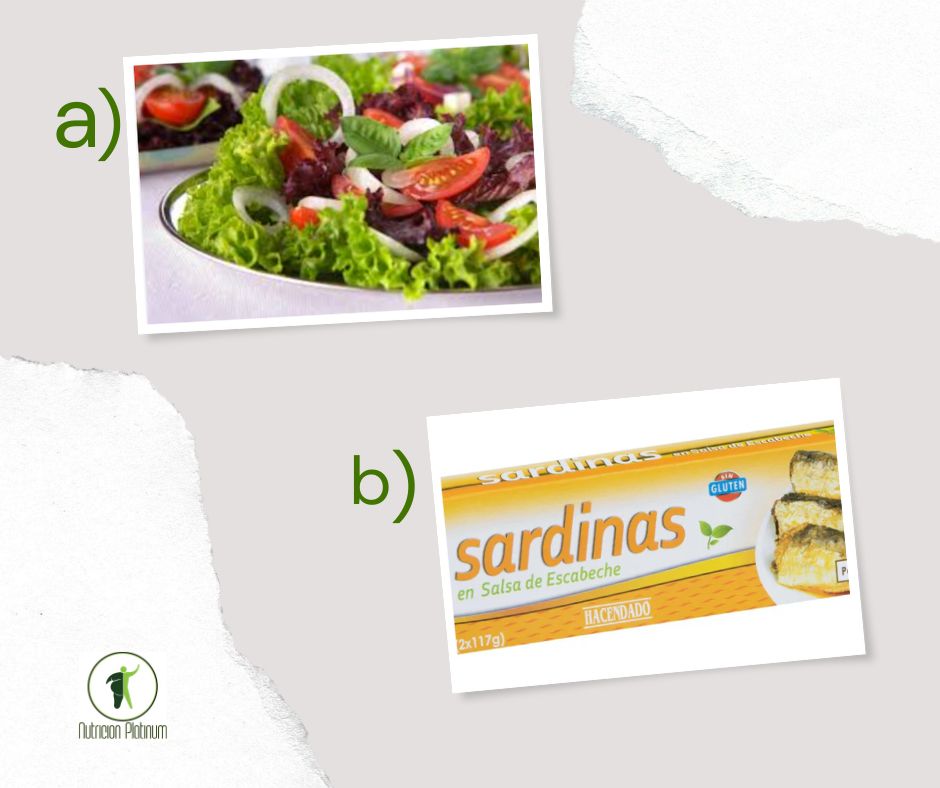 Ensaladas de albahaca con sardinas en escabeche.