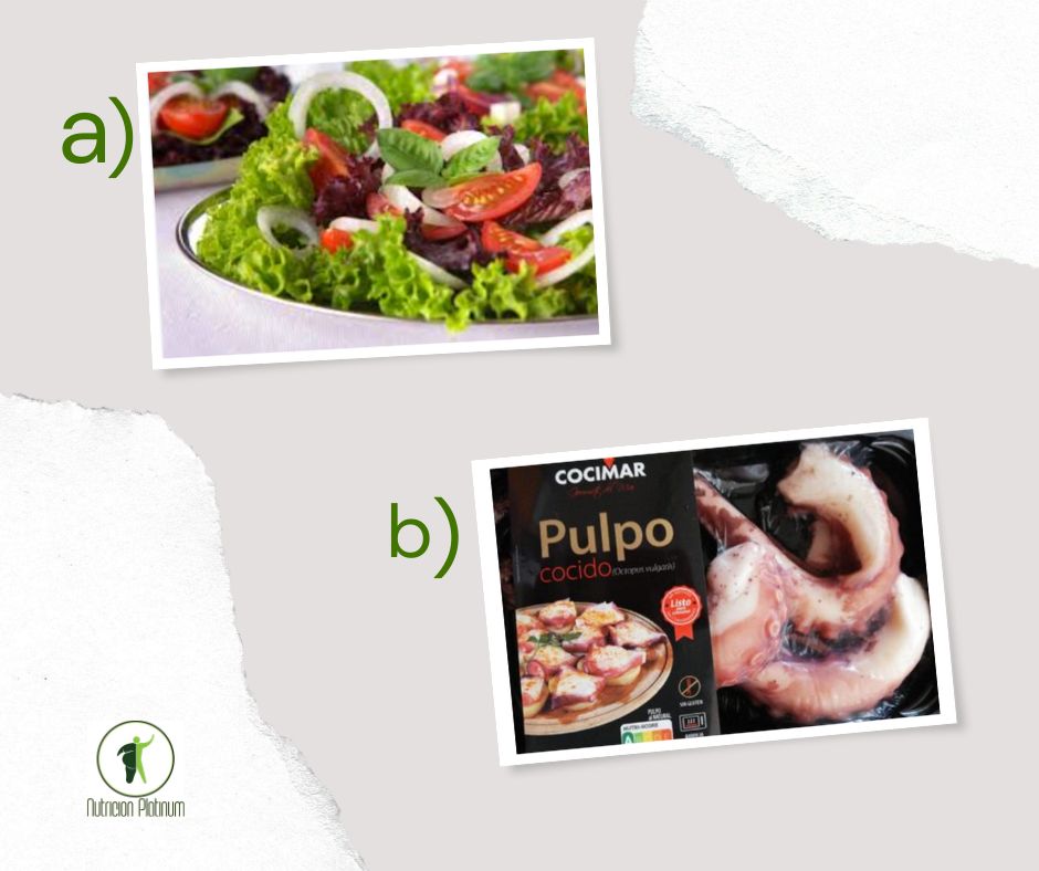 Ensalada con albahaca con pulpo cocido.