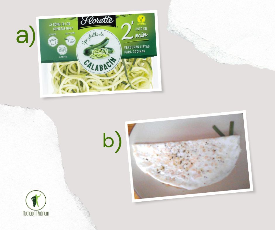 Espaguetis de calabacino con tortilla de claras.