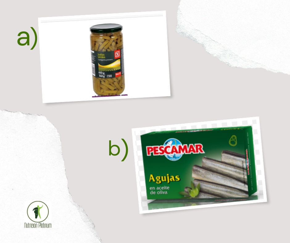 Habichuelas cocidas con agujas en conserva.