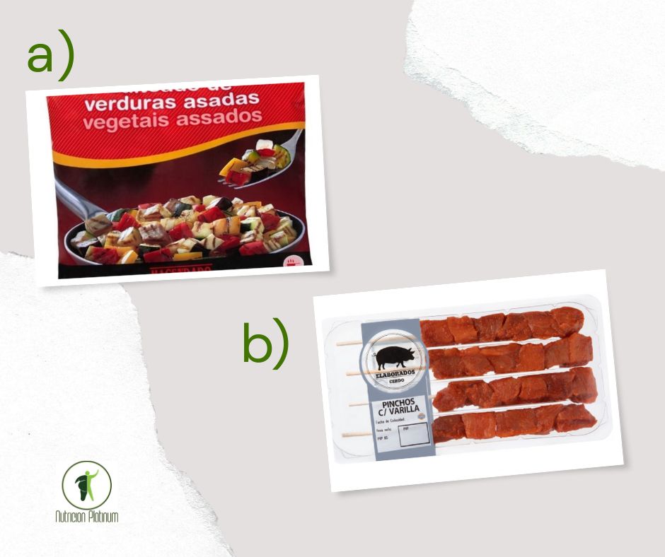 Verduras asada con pinchos de cerdo.