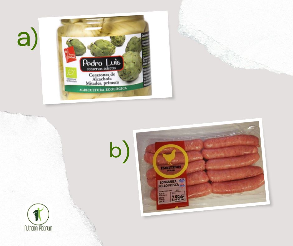 Alcachofas en conserva con salchichas de pollo.