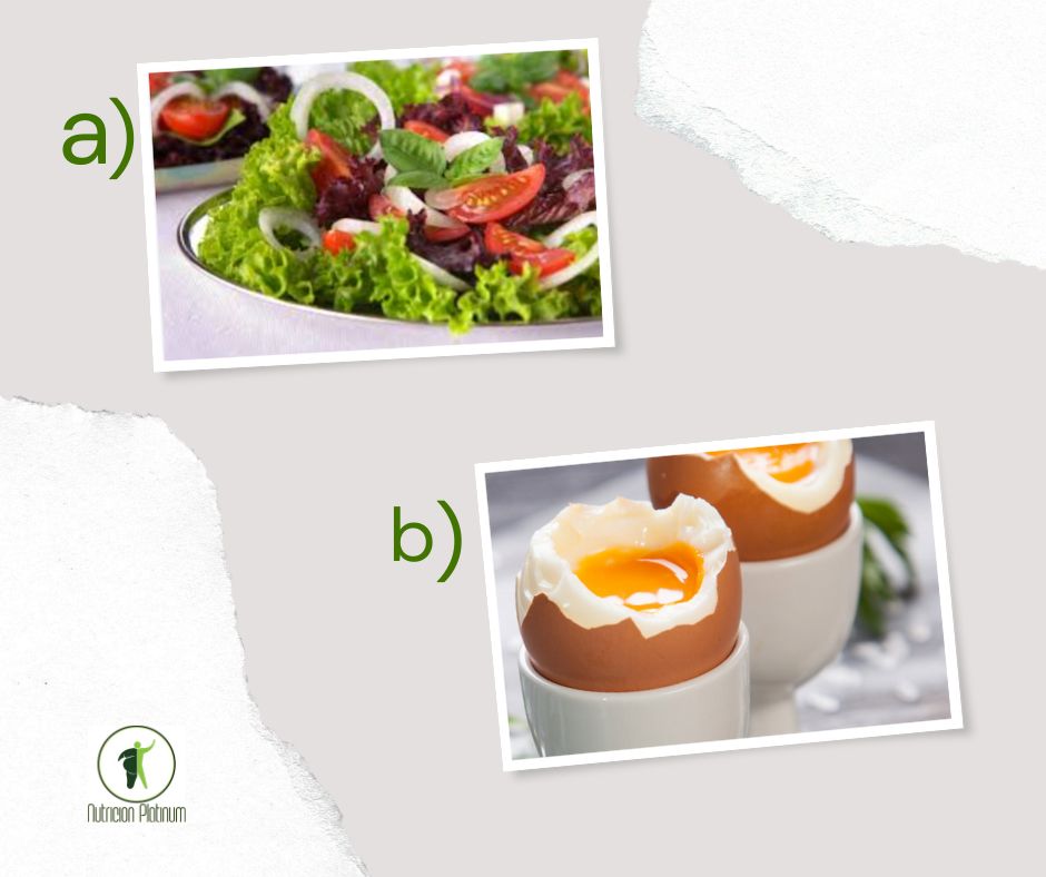 Ensalada con albahaca con huevos blandos.