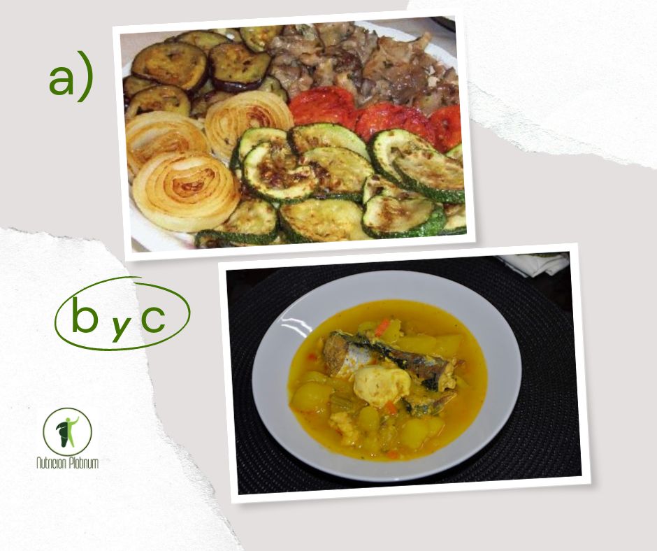 Parrillada de verduras con caldo de pescado con huevo cuajado