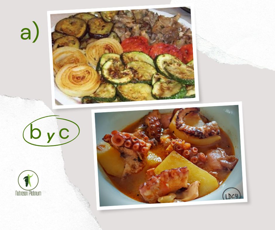 Parrillada de verduras con guiso de pulpo