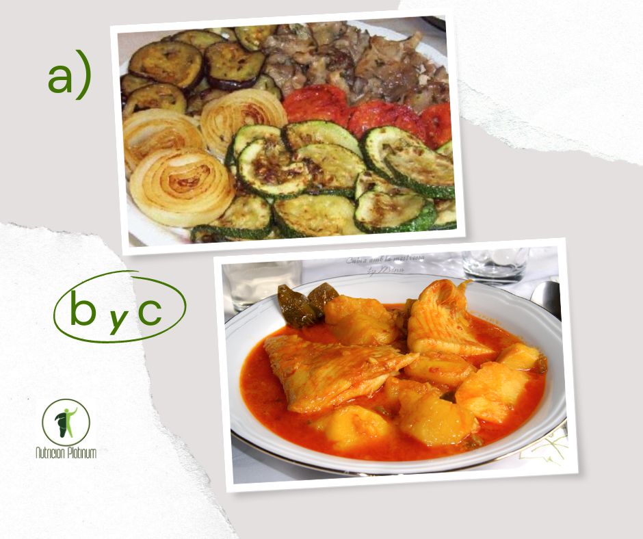 Parrillada de verduras con Guiso de raya con patatas