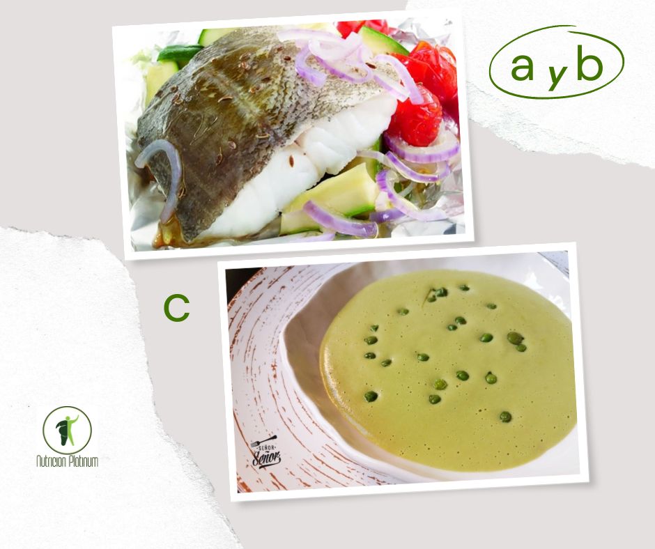 filete de bacalao en Papillote con crema de guisantes