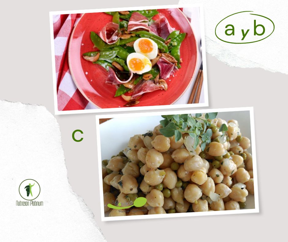 tirabeques del señorito con garbanzos con guisantes y cebolla