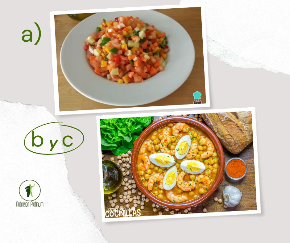 Pipirrana con potaje de garbanzos con langostinos