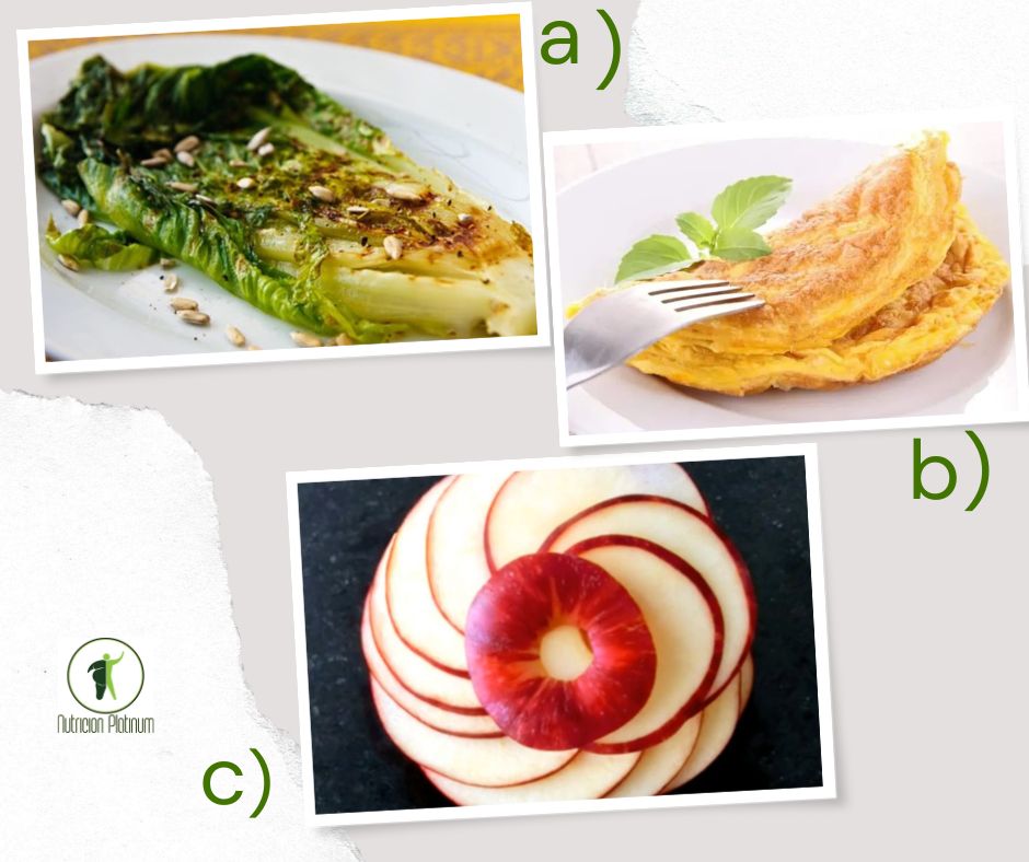 LECHUGA ROMANA AL HORNO CON TORTILLA FRANCESA CON ATÚN Y MANZANA ROJA