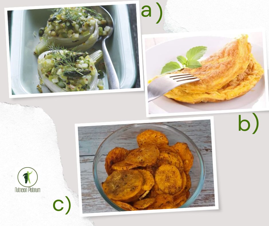 HINOJO AL HORNO, RELLENO DE VERDURAS CON TORTILLA DE ATÚN Y CHIPS DE BONIATO