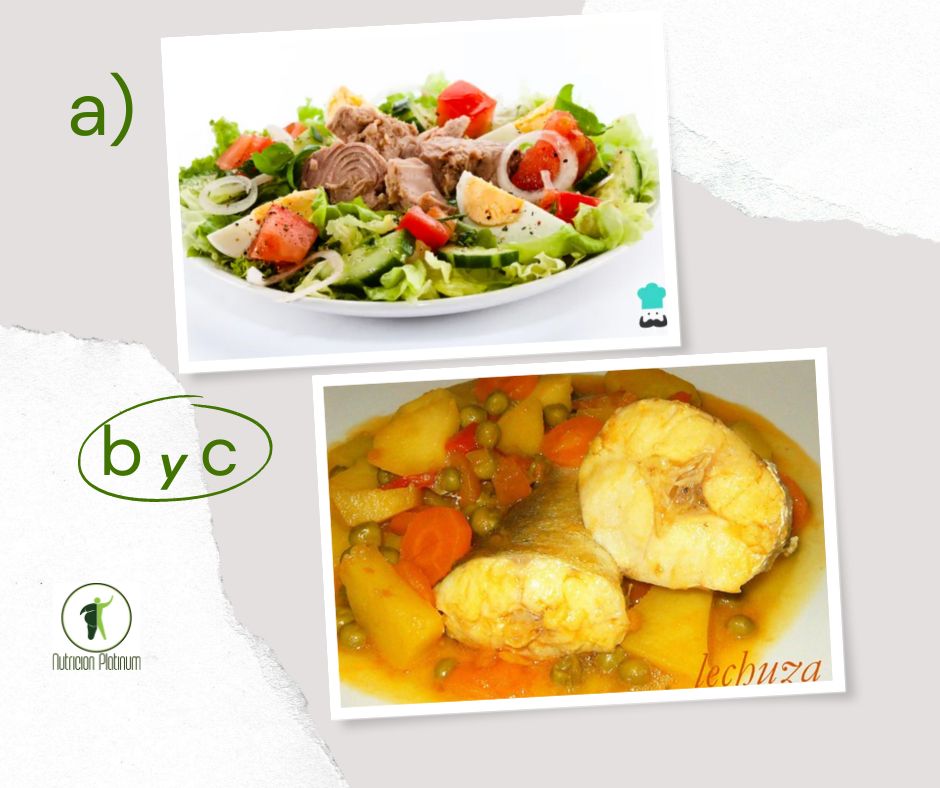 ENSALADA DE VERDURAS VARIADAS CON PESCADILLA GUISADA CON PATATAS